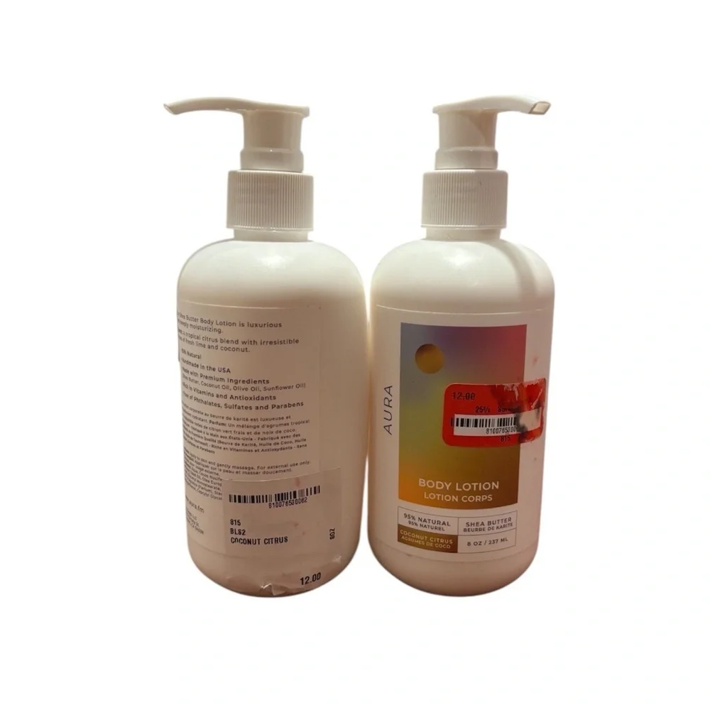 Aura Coconut Citrus 8oz Body Lotion 2 New Bottles